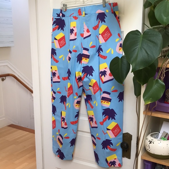NWT Nooworks sz XXL Business Pant in snacks Food graphics blue pleated trousers - Picture 7 of 13